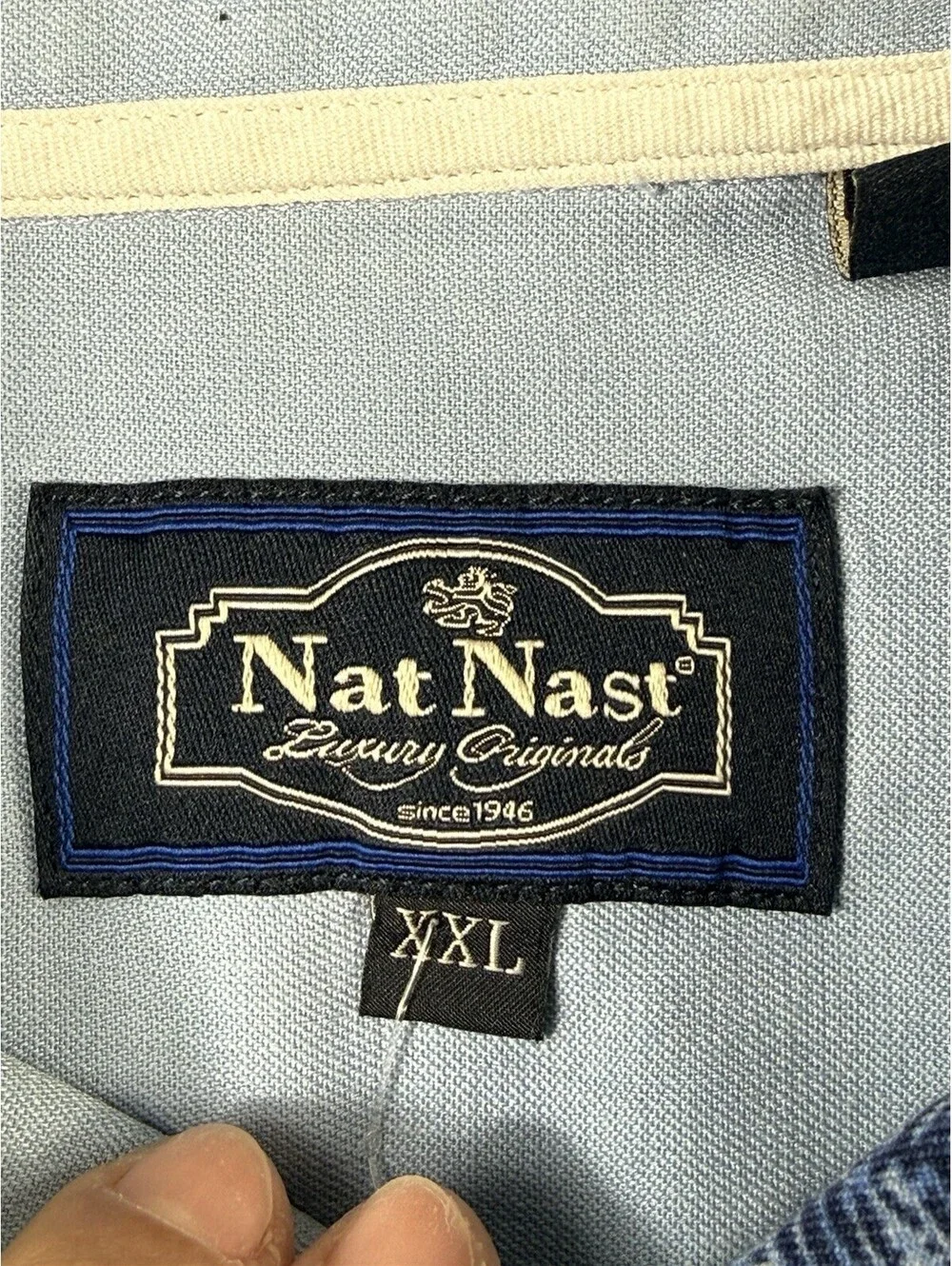 Nat Nast Shirt Mens 2XL XXL Blue Hawaiian Button Up Silk Luxury Originals Camp *